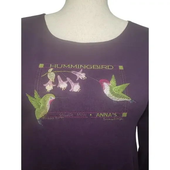 Vintage Hummingbird Embroidered French Terry Dress Purple L/XL Naturecore - Picture 4 of 9